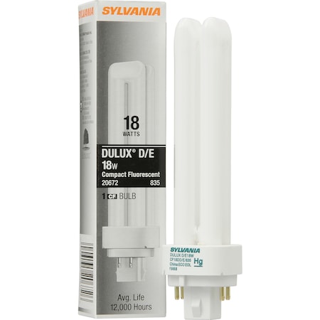 Sylvania Sylvania Dulux D/E 18 W T4 1.38 in. D X 1.38 in. L CFL Bulb Natural White Tubular 3500 K 1 pk 20672